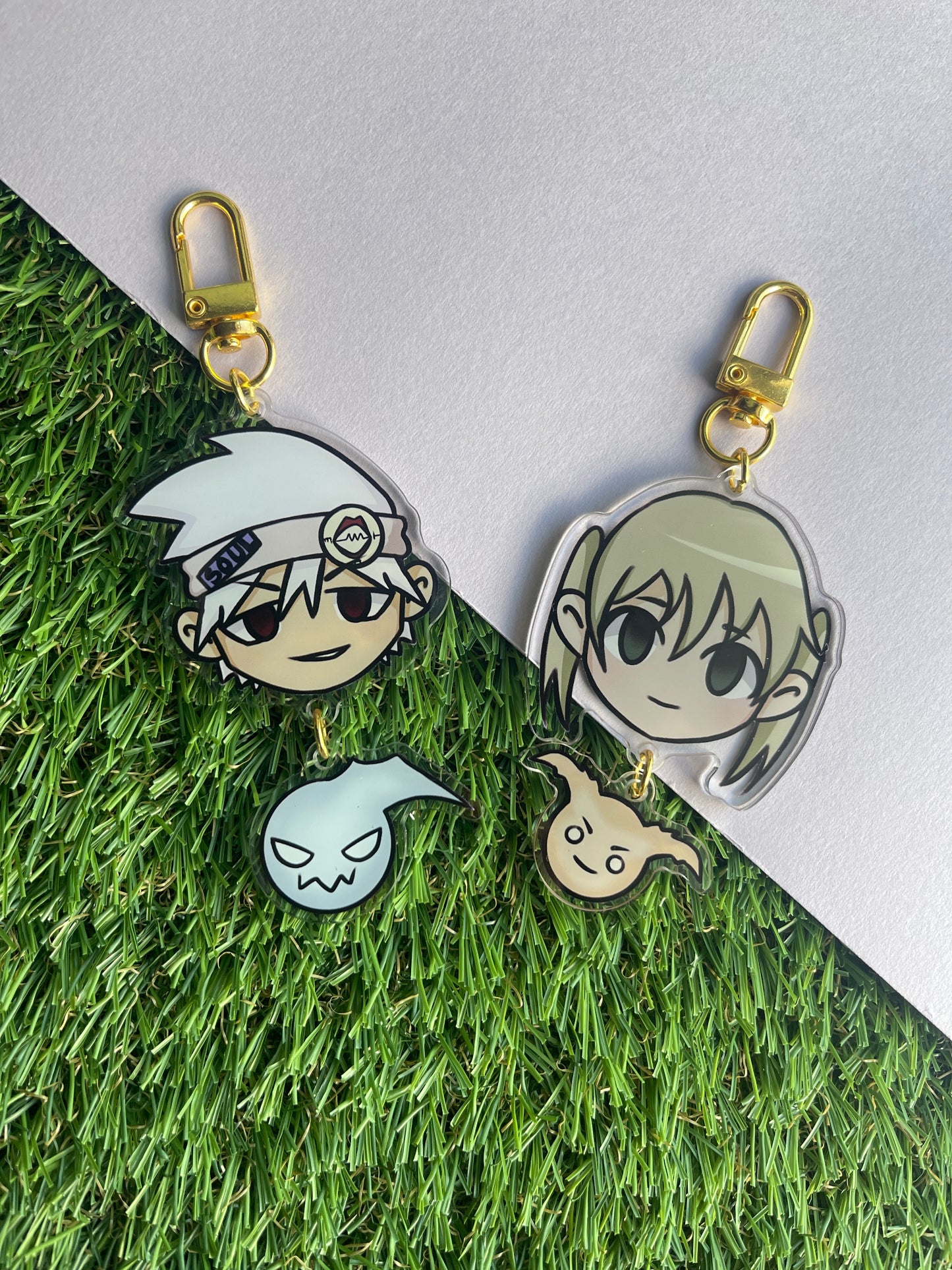 Soul eater dual piece keychain- Soul, Maka, Death The Kid, Black☆Star