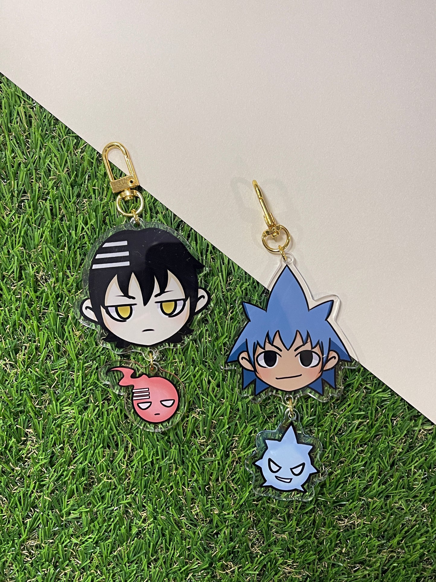Soul eater dual piece keychain- Soul, Maka, Death The Kid, Black☆Star