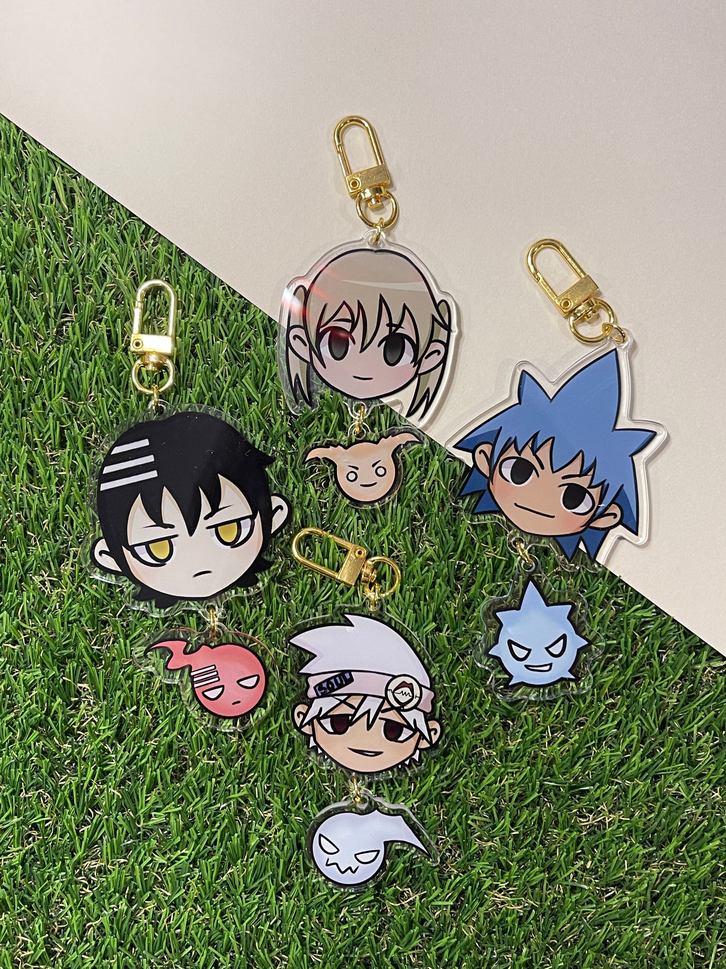 Soul eater dual piece keychain- Soul, Maka, Death The Kid, Black☆Star