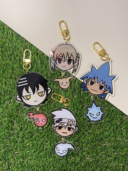 Soul eater dual piece keychain- Soul, Maka, Death The Kid, Black☆Star