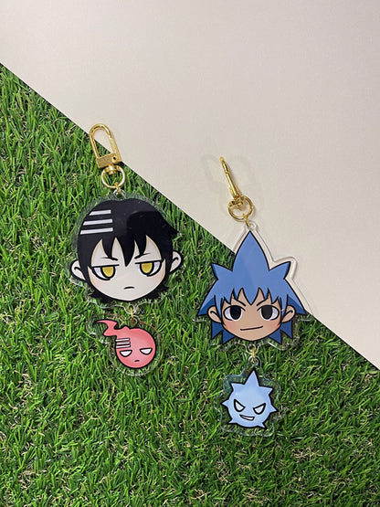 Soul eater dual piece keychain- Soul, Maka, Death The Kid, Black☆Star