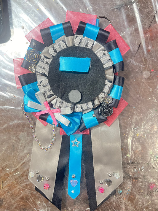 Pink, black and blue inspired can badge rosette